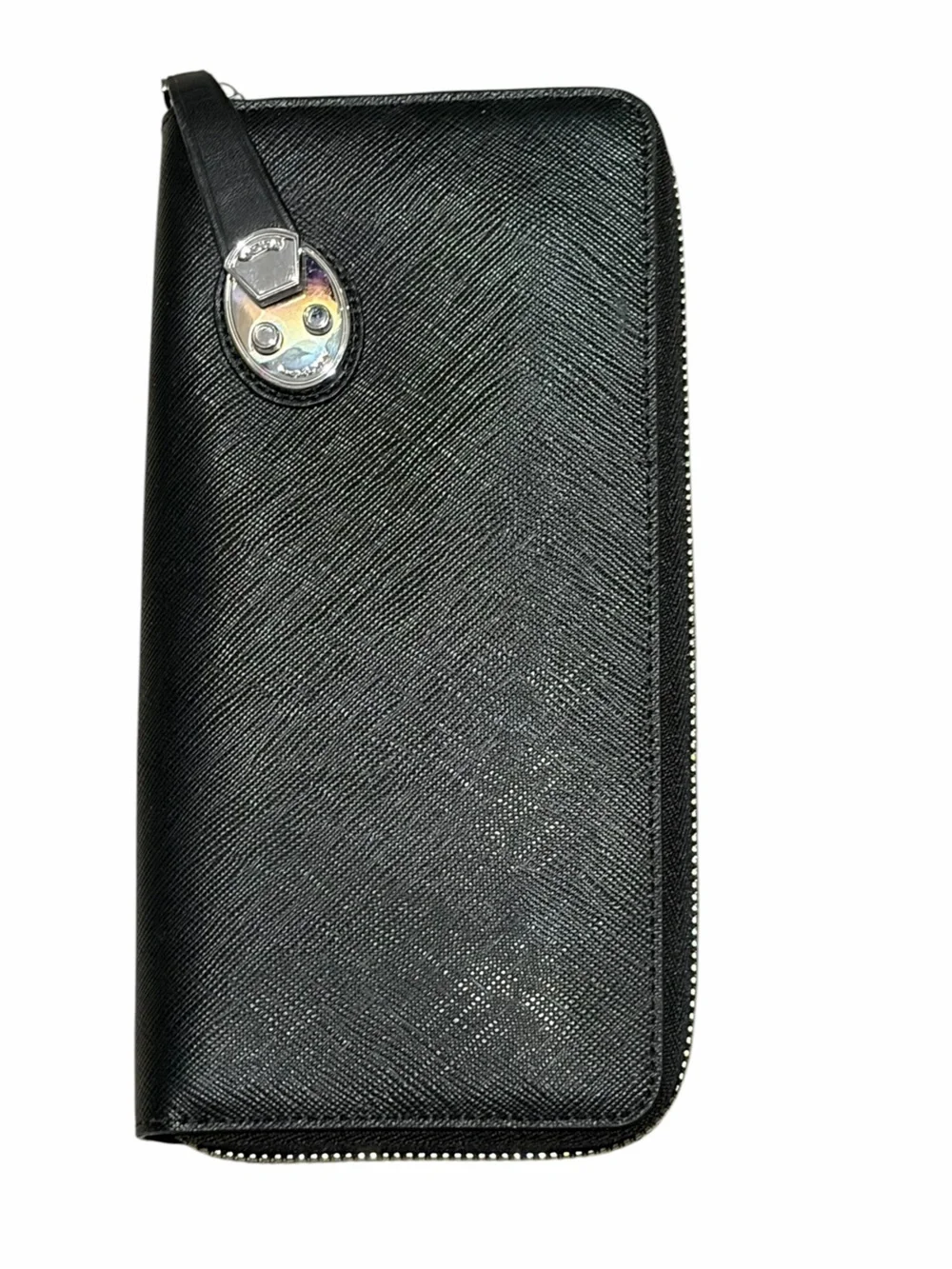 TUMI Black Leather Zip Around Continental Wallet